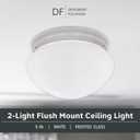 DESIGNERS FOUNTAIN 2-Lights Flush Mount Ceiling Light, 9 Inch Lighting Fixture for Kitchen, Bedroom, Bathroom, and Hallway, Frosted White Glass, White, 4732-WH