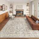 zesthome 8x10 Area Rugs - Stain Resistant Washable Rug for Living Room, Non-Slip Backing Large Area Rug with Ultra-Thin Low Pile for Bedroom, Vintage Home Decor (Orange/Beige)