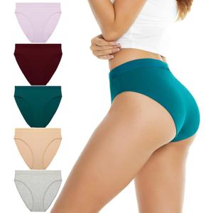 Women's Cotton Underwear Hi Cut Panties for Women Solid Briefs Soft Stretchy Ladies Underpants (5-pack) (XX-Large, High Leg Cut-apricot, Gray, Red, Green, Purple)