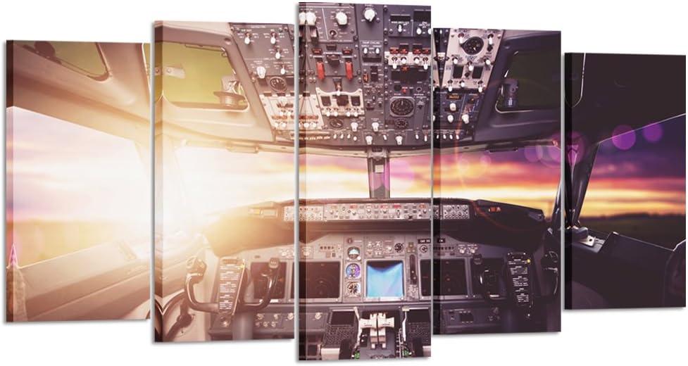 KREATIVE ARTS - Large Canvas Wall Art Prints Airplane Interior Cockpit View Inside the Airliner Painting 5 Pieces Large Framed Canvas Art Sunny Skye Picture Artwork for Home Office Decoration (Medium Size 40x24inch)