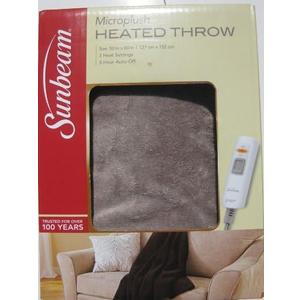 Sunbeam Microplush Heated Electric Throw - Tan