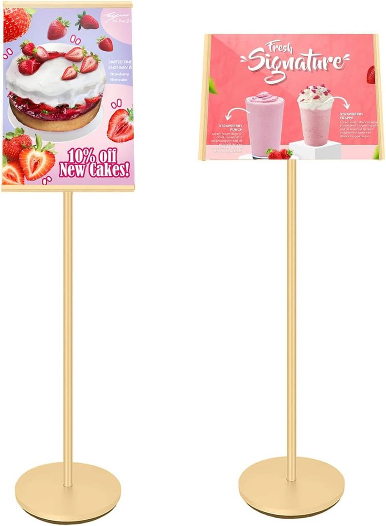 Floor Sign Stand, Sign Holder Stand 11.8x16.5 inch with Heavy Duty Base, Easy Snap-Frame for Poster Replacement for Retail Stores, Trade Shows, Events and Directing Traffic (Golden, A3)