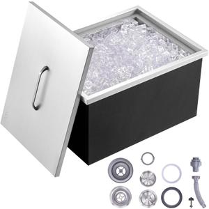 VEVOR Drop in Ice Chest, 20" L x 14" W x 12" H Stainless Steel Ice Cooler, Commercial Ice Bin with Cover, 40 qt Outdoor Kitchen Ice Bar, Drain-Pipe and Drain Plug Included, for Cold Wine Beer