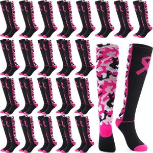 24 Pair Breast Cancer Awareness Sock Pink Ribbon Awareness Accessories Gift Bulk Homeless Donations