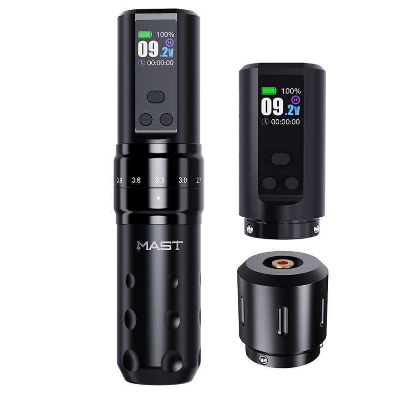 Mast Fold2 Pro Tattoo Gun, Wireless Rotary Tattoo Pen Machine, Real 7 Strokes Length, 2 Batteries 2,000mAh Power Supply Extra Battery, Mcore Tattoo Motor P-076 (Black)