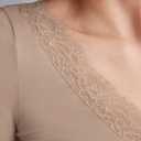 REORIA Long Sleeve Shirts for Women Lace V Neck Basic Tops Fitted Fall Cute Clothes Trendy Fashion Winter (Beige, S)