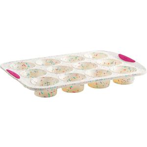 Trudeau Structured Silicone Muffin Pan, 12 Cup, Confetti/Fuschia
