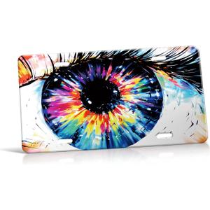 Front License Plate Cover Aluminum Metal License Plate Frame with 4 Holes, Decorative License Plates, Novelty Vanity Tag, Car Decor Accessory for Men Women 6 x 12 Inch Colorful Eye