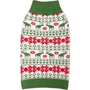 KYEESE Dog Christmas Sweater, Cozy Turtleneck Dog Sweater for Small Dogs Boy Girl with Snowflake Reindeer Pattern, Winter Doggie Knitwear with Leash Hole, Soft Warm Winter Outfit, X-Large