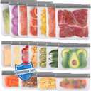 Lerine Dishwasher Safe Reusable Bags, Leakproof Reusable Freezer Bags, BPA Free Food Storage Bags for Lunch Marinate Food Travel (Grey, 18 Pack-7 Gallon 7 Sandwich 4 Snack)
