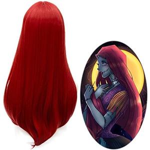 Red Sally Wig for Women, Long Straight Center Part Cosplay Wig for Halloween Costume Party