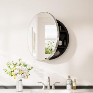 Keonjinn 24" x 24" Round Medicine Cabinet Mirror, Brushed Nickel Mirror Medicine Cabinet Wall Mounted, Circular Medicine Cabinets with Mirrors, Circle Framed Vanity Mirror with Storage