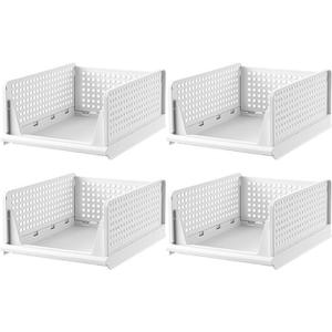 4 Pack Folding Closet Organizers Storage Box,Stackable Storage Bins Closet Drawer Basket Organizers Folding Storage Box for Wardrobe Cupboard Bathroom Office L