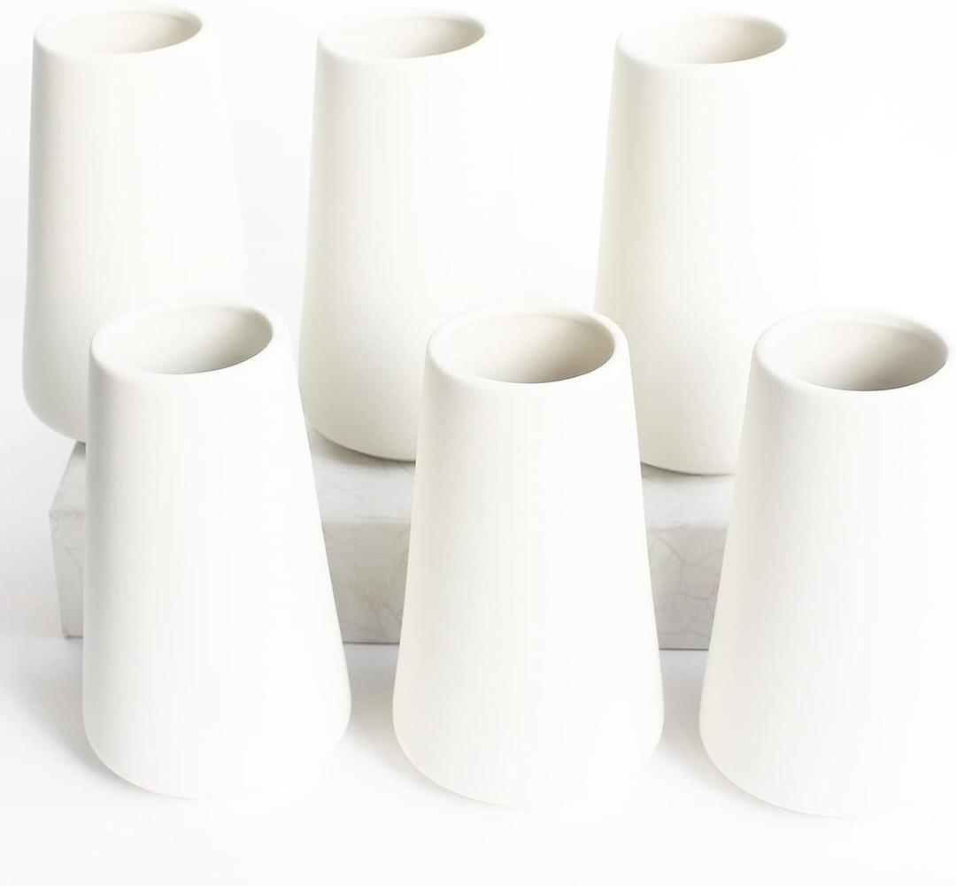 YANLING 6 Pack White Ceramic Vases for Home Decor, 6 Inch Modern Centerpieces for Pampas Grass, Table, Boho Flowers Decor