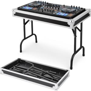 Tandefio Portable 36" Wide DJ Table Workstation, Plywood Fold out DJ Stand Booth with Flight Case Top, 30" Height Heavy Duty Table Stand for Controller, Laptop & Mixer, Easy Transport & Setup, Black