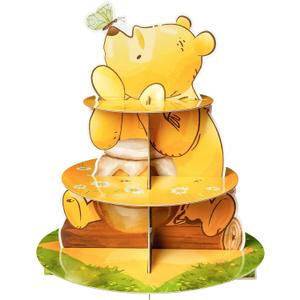 Winnie Dessert Holder 3 Tier Winnie Party Dessert Holder Winnie Theme Cardboard Cake Stand for Birthday Party Decorations Winnie Cupcake Display for Boys Girls Birthday Party Supplies