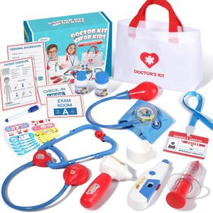 Liberry Doctor Kit for Toddlers 3-5, 20 Pieces Medical Kit with Stethoscope, Reusable Record Cards, Bag, Pretend Play Toy Doctor Set for Kids, Gift for 3 4 5 Years Boys Girls
