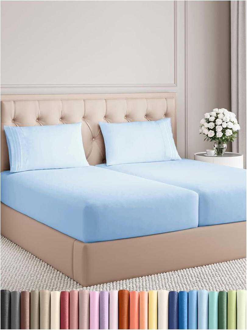Split King Size 5 Piece Sheet Set - Comfy Breathable & Cooling Bed Sheets Set - Hotel Luxury Bedding for Women, Men, Kids, Teens, Boys & Girls - Deep Pockets and Wrinkle Free - Oeko-Tex - Light Blue (19 - Baby Blue)