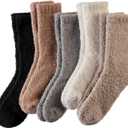 AMENLAN Women Fuzzy Slipper Socks Winter Microfiber Soft Cozy Plush Fluffy Socks Warm Comfy Thermal Home Sleeping Socks (Black/ White/ Grey/ Khaki/ Brown, One Size)