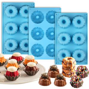 Palksky Mini Fluted Tube Pan Silicone 6-Cavity(3PCS), Multi-Cavity small Cake Baking Pan, mini moldes para chocoflan