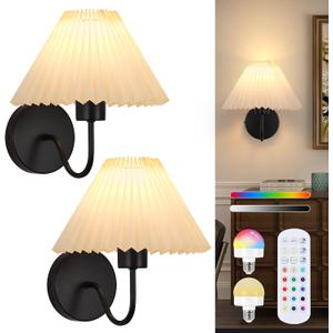 ADISUN Wall Sconces Sets of 2 RGB Battery Operated Wall Sconces for Bedroom Dresser Classic Black Wall Lamp with Remote for Living Room Bathroom Dining Room Corridor Staircase (2 Bulbs Included)
