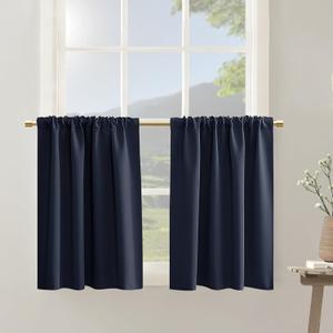 PANELSBURG Dark Navy Blue Bathroom Window Curtains,Coastal Blackout Privacy Tier Small Curtains for Kitchen,24 Inch Length