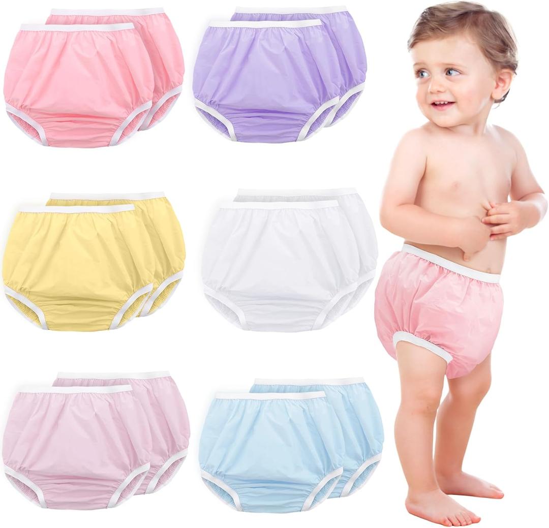 Funtery 12 Packs Waterproof Plastic Pants for Toddlers Reusable Diaper Covers Unisex Baby Potty Training Underwear Covers (Large, Colorful)