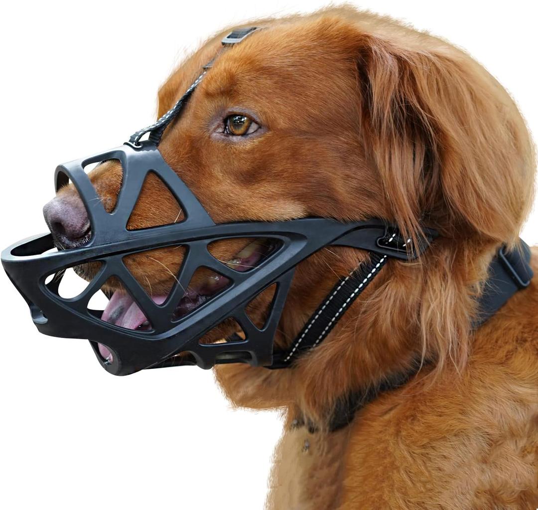 BARKLESS Dog Muzzle, Soft Basket Muzzle for Medium Large Sized Dog Labrador Golden German Shepherd Australian Shepherds, Mouth Guard for Biting Chewing Scavenging, Allow Drinking and Eating(Black, S) (S(Snout 6.75-8.25"))