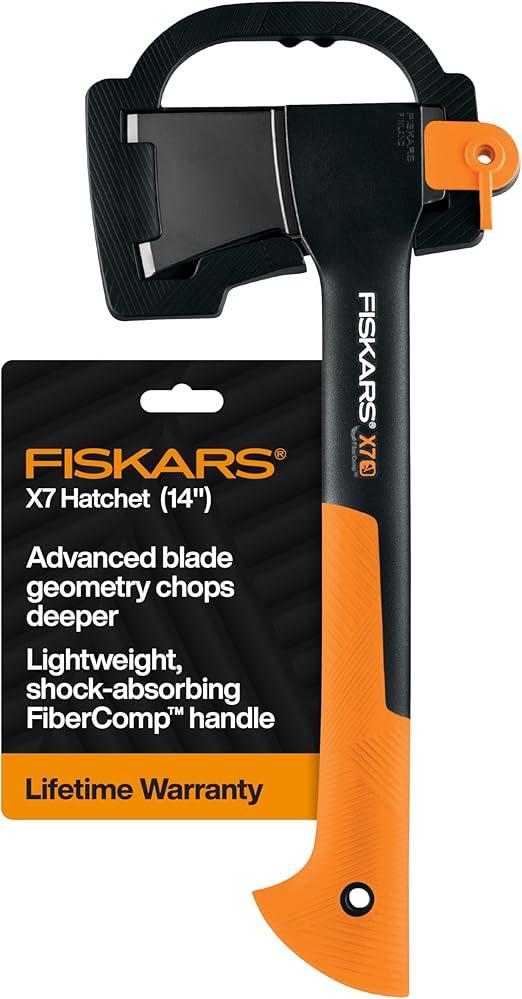 Fiskars X7 Hatchet - Wood Splitter for Small to Medium Size Kindling with Proprietary Blade-Grinding Technique - Lawn and Garden - Orange/Black