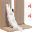 2pcs L Shaped Cat Scratchers, 22 Inch Cardboard Cat Scratcher, Vertical Cat Scratcher for Indoor Cats with Interactive Cat Toys, Double Sided Adhesive Pads
