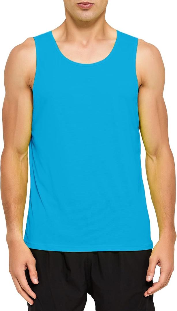 DEMOZU Men's Neon Running Tank Top - Bright Sleeveless Workout Shirt for Marathon, Gym & Rave Party (Blue, XL)