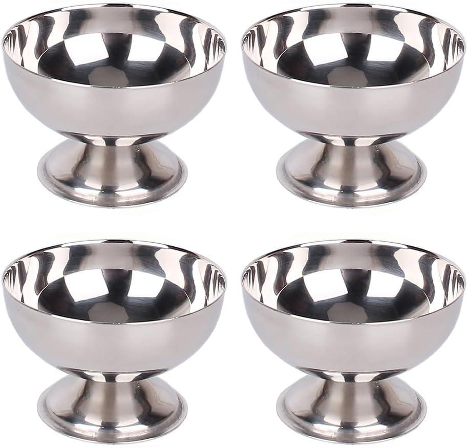 4PCS Stainless Steel Ice Cream Bowl, Reusable Salad Cup Dessert Bowl, Silver Metal Pudding Cups Salad Dessert Holder Snack Fruit Candy Container for DIY Ice Cream Parfait Banana Pudding (4.21 X 2.76IN)