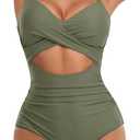 Eomenie Women's One Piece Swimsuits Tummy Control Cutout High Waisted Bathing Suit Wrap Tie Back 1 Piece Swimsuit (Green)