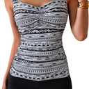 B2prity Women's Tankini Swimsuit Tummy Control Ruched Two Piece Bathing Suit Push Up Modest Swim Suits with Shorts, 2XL