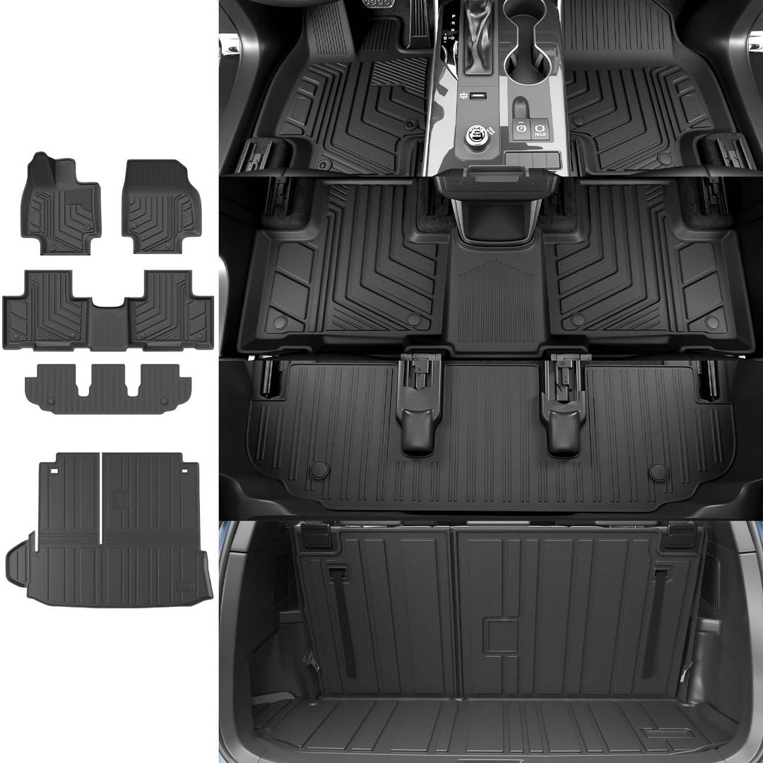 Xipoo Cargo Mat Compatible with 2020-2025 Toyota Highlander Floor Mat Trunk Mat Replacement for 20-25 Highlander Accessories (Fit 2020-2025 Toyota Highlander,Cargo Mat with Backrest Mat+Floor Mats)