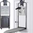 Seiritex Over the Door Ironing Board 14x42 inches with Iron Holder and Pocket Storage Bag, Hanging Iron Board for Home Laundry Room, Black