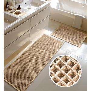 Large Waffle Bath Mat Set, Non Slip Bath Rug Set, Ultra Absorbent Bath Mats for Bathroom Decor, Extra Soft Floor Bathroom Rugs Sets 2 Piece, Washable Bath Runner Rug, Brown, 20"47" & 16"24"
