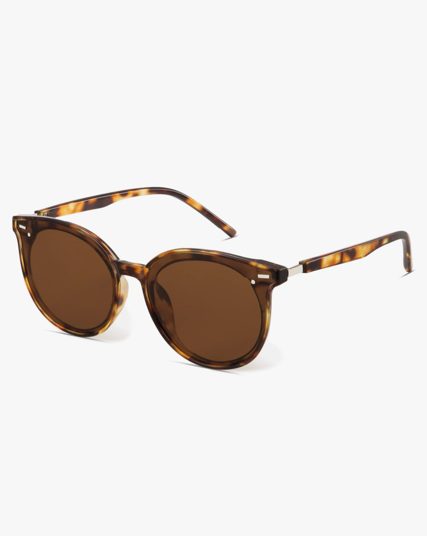 Livho Polarized Sunglasses, Retro & Oversized Shades for Women with Round Lenses, Brown Lens