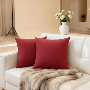 HER HWA Outdoor Throw Pillow Covers ONLY, 18x18 Inches, Pack of 2  Water-Resistant, Smooth Zipper, Durable Polyester for Outdoor/Indoor Decor, Machine Washable (Red)