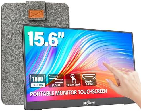 InnoView 15.6" Portable Monitor 60Hz 1080P 10-Point Touch Screen Monitor Portable with Protective Sleeve Built-in Stand, 1200:1 HDMI USB C Travel Monitors for Laptop, PC, Phone
