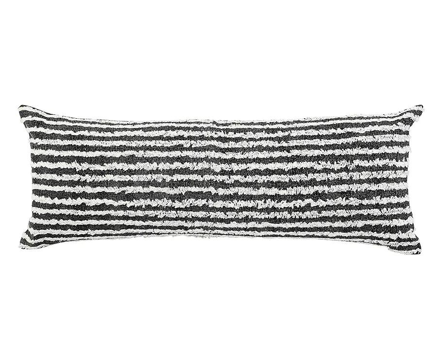 Laddha Home Designs 36" Black And Beige Wispy Ways Rectangular Lumbar Throw Pillow
