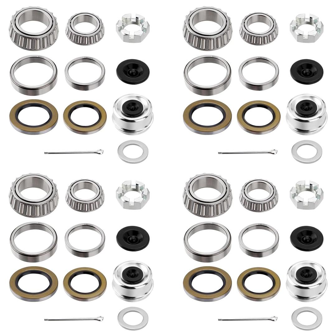 4 Sets Trailer Hub Wheel Bearing Kit 25580/25520 LM67048/LM67010 with Grease Seal 10-36 (or 10-10), Fit for 5200-6000 lbs Tandem Axles #D42 Spindle