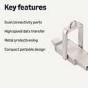 Amazon Basics 128GB USB Flash Drive, Thumb Drive Memory Stick with USB C and USB A Dual Ports, Champagne Silver