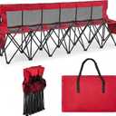 Kigley Folding Soccer Bench Chair Portable Team Sports Sideline Bench for Football Camp Travel Events Outdoor Seating with Storage Bag(Mesh Seat,Red,6 Seats)