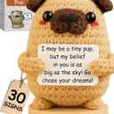 Dog lover Gifts for Women - Handmade Positive Crochet Animal W/ 30 Uplifting Signs - Funny Birthday Gifts for Dog Mom, Cute Present Idea for Women for Mothers Day, Emotional Support Office Desk Decor (Pup)