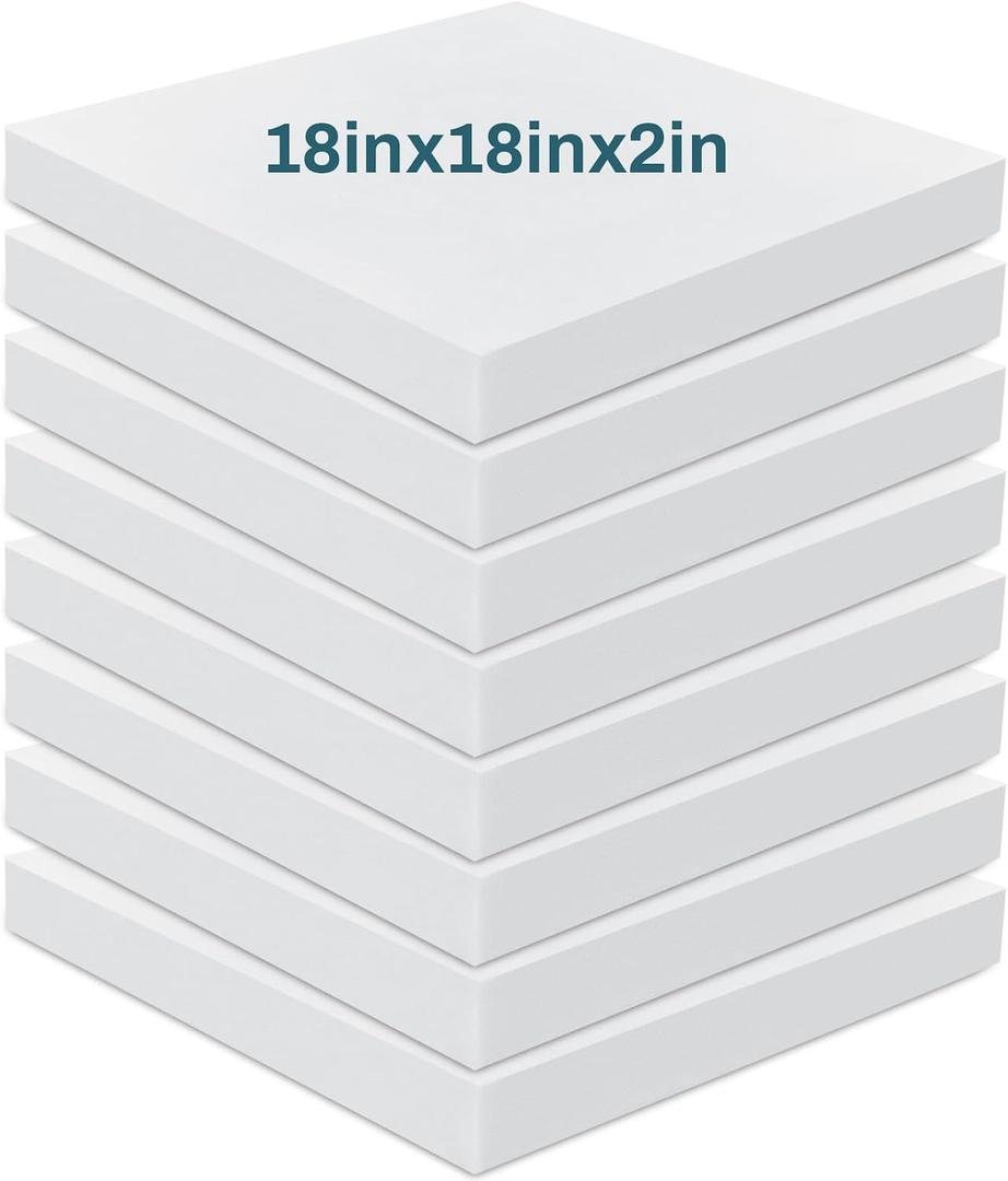 Frienda 8 Pack 2" x 18" x 18" Upholstery High Density Foam Cushion 50 ILD Replacement Square Cut to Size Foam Couch or Commercial Dinning Chair Couches Chair Padding DIY Projects