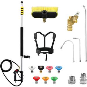 RAYNEL 24FT Telescoping Pressure Washer Extension Wand with Brush Head, 2 Power Washer Extension Wands, Gutter Cleaner Attachment, 7 Spray Nozzle Tips, Support Belt and 2 Hose Adapters