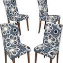 Stretch Dining Chair Covers Set of 4,Floral Print Chair Covers,Soft Removable Washable,Pet Friendly Furniture Protector,Universal Chair Slipcovers for Home, Kitchen,Ceremony Dining Room Seat (Gray Eight-petaled Flowers)
