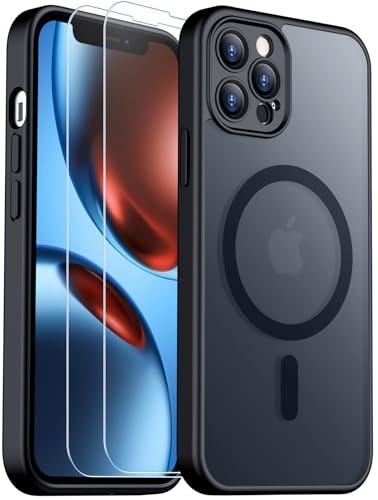 SPIDERCASE Designed for iPhone 12 Pro Max Case, Magnetic Translucent [2 Tempered Glass Screen Protector] Anti-Fingerprint Anti-Scratch for iPhone 12 Pro Max, Black