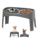 IRIS USA Elevated Dog Bowls, Adjustable Height, 2 Thick 64 oz Stainless Steel Bowls, Spill-Proof with Raised Outer Rim, Durable Made in USA Plastic, Easy Assemble, 2 Heights 4.63" or 12.25" Dark Gray